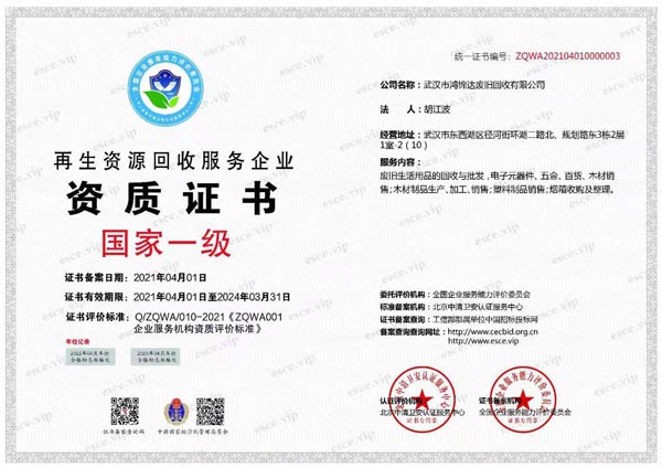 再生資源回收服務(wù)一級資質(zhì)